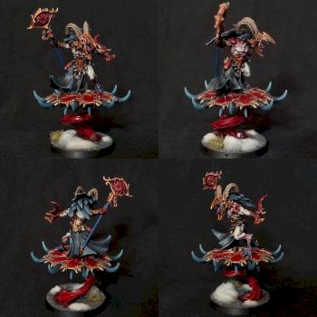 Tzaangor shaman painted as wendigo on blood disc by xaviordeen
