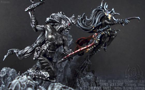 Dragyri blizzard champion & shadow aelf aka Evil twins of Ulgu by GillianH