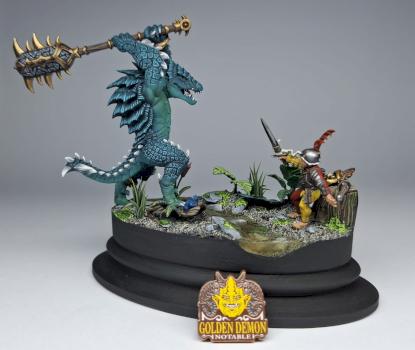 Kroxigor and Conquistador in Duel by Cuddledemon