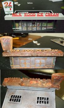 A 7-eleven store rusting, post-apocalypse by Byteknight