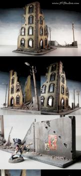 Urban building ruin with magnetic poles by Terraformer