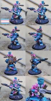 Trans pride color scheme Warboss in Mega Armour by CerberusXt