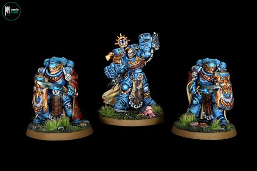 Marneus Calgar, Ultramarines Chapter Master & his stalwart Victrix Guards by castlebrush