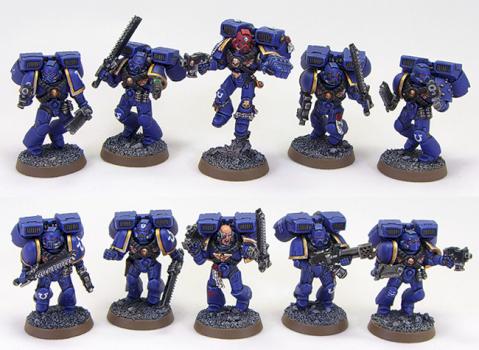 Space Marine Ultramarines Assault Squad by richardvan