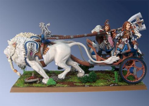 High Elves Captain Korhil on Lion Chariot by SurtR