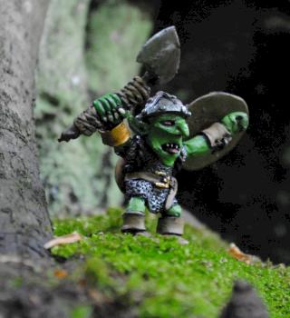 Goblin veteran with axe and shield; by Gashlug