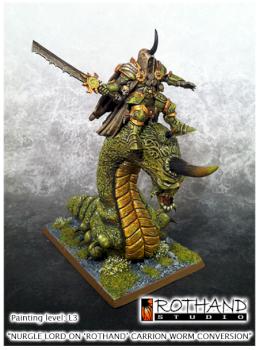 Nurgle lord on Carrion Worm by Rothand Studio