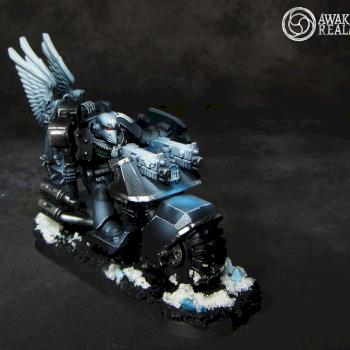 Space Marines Raven Guard Captain on bike by Awaken Realms