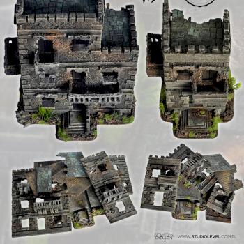 2x RUINED BUILDINGS SET 2 w40k, mordheim scenery terrain by studiolevel