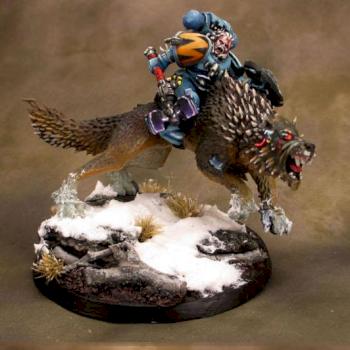 Space Wolf Lord with Thunder Hammer on Thunder Wolf by Lucid_Delusion