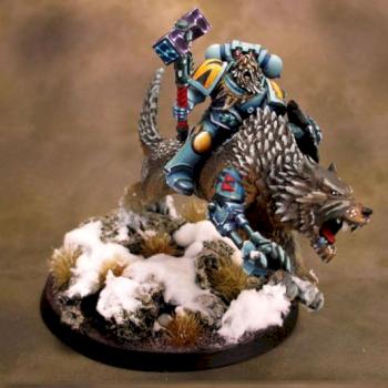 Space Wolf Lord with Thunder Hammer on Thunder Wolf by Lucid_Delusion