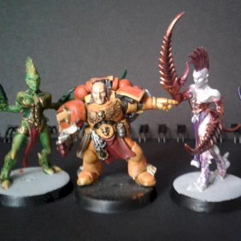 Lion spacemarin with 3 demonesses (FIRST PAINTING) by AlexA_Hasegawa