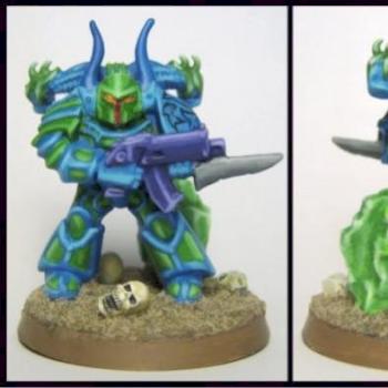 Blue and Green Chaos Space Marine by Amethyst