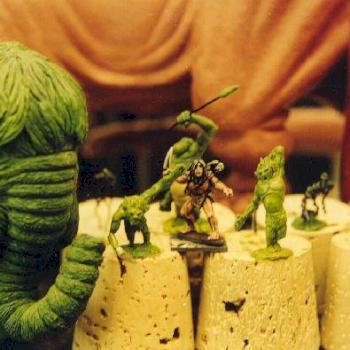28mm greens woolly mammoth (tusks still being made), and cavemen by Kaonis Productions