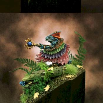 Lizardmen Skink Priest with Feathered Cloak on Jungle Base by -Marta-
