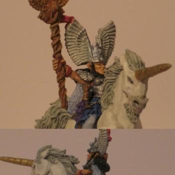 Alcestes, high elf Mage on unicorn by Egirion
