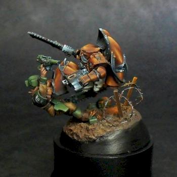 Chaos Space Marine Raptor vs. Imperial Guardsman by Richard_Harris