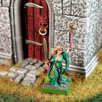 Bretonnian Sorceress and Gothic Church by aku djinn