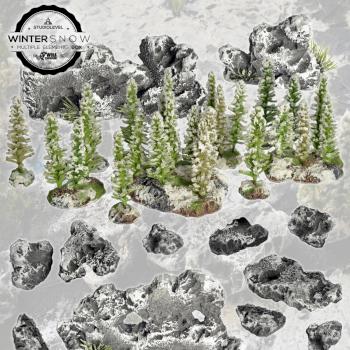 LARGE WINTER SNOW BOX / trees, hills, rock, barricades scenery terrain by studiolevel