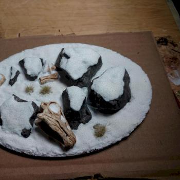 Winter/snow fantasy scenery with dinosaur skeleton and snow paste effects by Baranovich