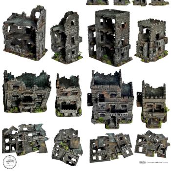 4x RUINED BUILDINGS SET details+ w40k, mordheim scenery terrain by studiolevel