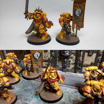 Imperial Fists Primaris Space Marines Capitan in Gravis Armour and Primaris Ancient by GAS