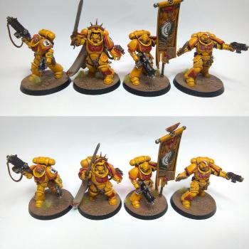 Imperial Fists Primaris Capitan in Gravis Armour, Primaris Ancient & two Primaris Lieutenants by GAS
