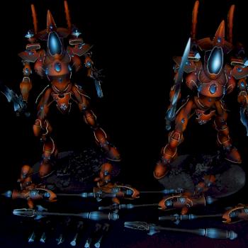 Eldar Wraithknights with magnetized weapon options by Awaken Realms