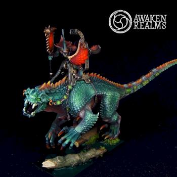 Lizardmen Saurus Oldblood on Carnosaur by Awaken Realms