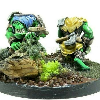 Ruglud's Armored Orcs Diorama -- Two Models on Diorama by UncleZoZo
