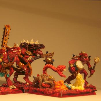 Lizardmen Army Lava-theme paint scheme samples by starspawn