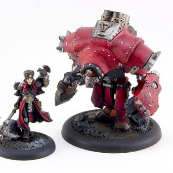 Khador Juggernaut and warcaster Sorscha by atomsmasher