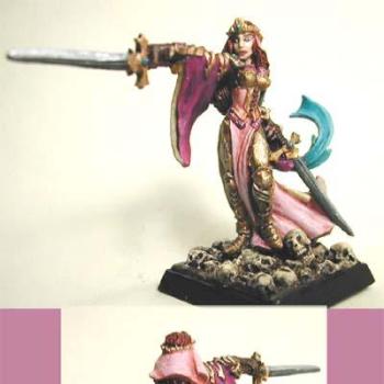 lady paladin ona a pile of her enemy's skulls by ALizardInCrimson