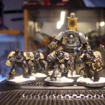Black templar terminators with Contemptor pattern dreadnought by TheDarkApostle