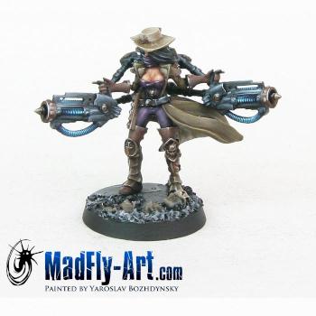 Female Inquisitor with Servo Heavy Beamers by MadFlyArtStudio