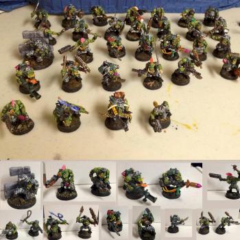 32 Ork Boyz and 9 Grots in urban camo and converted heads and weapons by Byteknight
