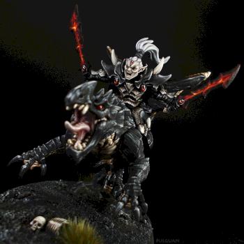 Dreadlord on cold one, nauglir cavalry, dark elves by GillianH