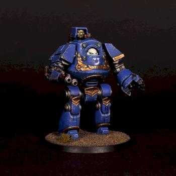 Ultramarine Contemptor Dreadnought, magnetized multy melta, battle damaged by dimoni777