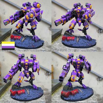 Non-Binary pride color scheme Tau Riptide Battlesuit by CerberusXt