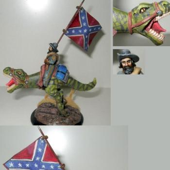 Weird Civil War Confederate (CSA) Dinosaur Raptor Cavalry with Standard by Byteknight