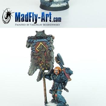 Grey Hunter with Wolf Standard by MadFlyArtStudio
