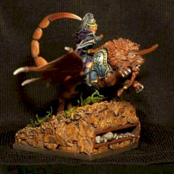 Dark elf sorceress on manticore by 8stalker8