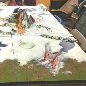 SOLD incredible 6x4 ft MODULAR TUNDRA VOLCANO FULL Battle Board BY Foofighterubu WGTS by Foofighterubu