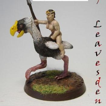 Barbarian Woman Riding Phororachos by Leavesden