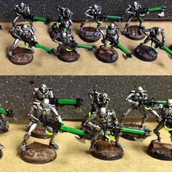 A squad of Necrons on post-apoc bases by Byteknight