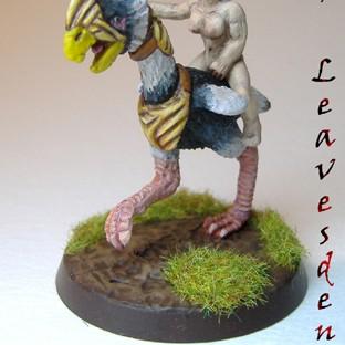 Amazon's Prehistoric Animals,  Barbarian Woman Riding Armoured Phororachos by Leavesden
