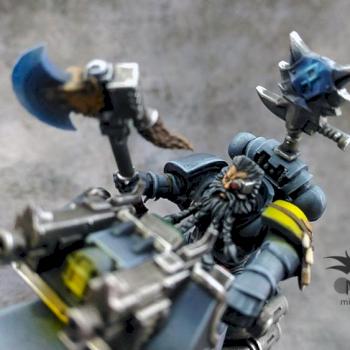 Space Wolves Rune Priest on bike by malinek28