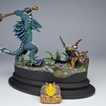Kroxigor and Conquistador in Duel by Cuddledemon