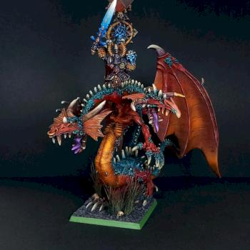 Chaos Sorcerer Lord mounted on Dragon by Mortighaar Minis
