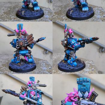 Trans pride color scheme Warboss in Mega Armour by CerberusXt